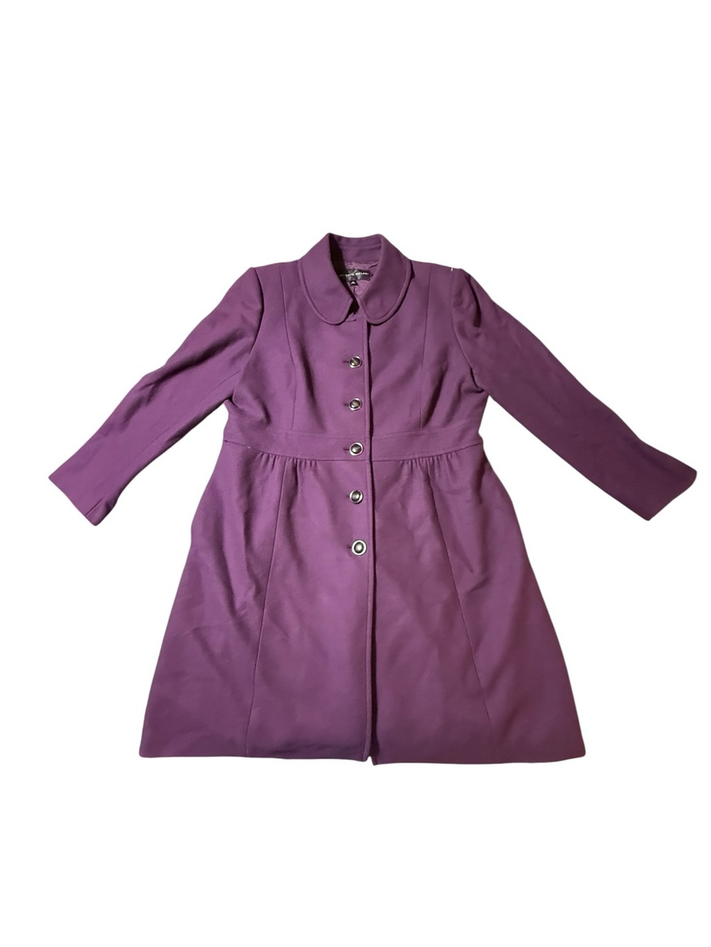 Antonio Melani Purple Wool Blend Coat 16 Peter Pan Collar Empire Waist Swing